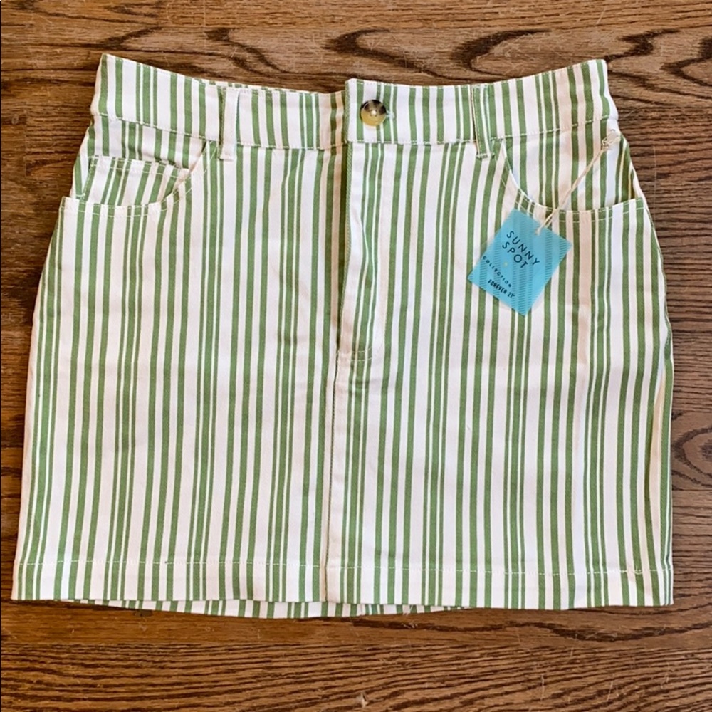 NWT Green Striped Mini Skirt